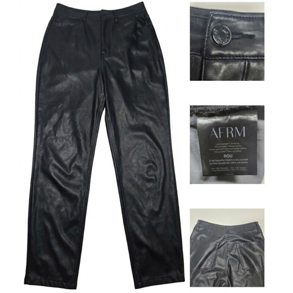 AFRM Rou Faux Leather Straight Leg Pants Black High Rise Womens Size M 30 Waist